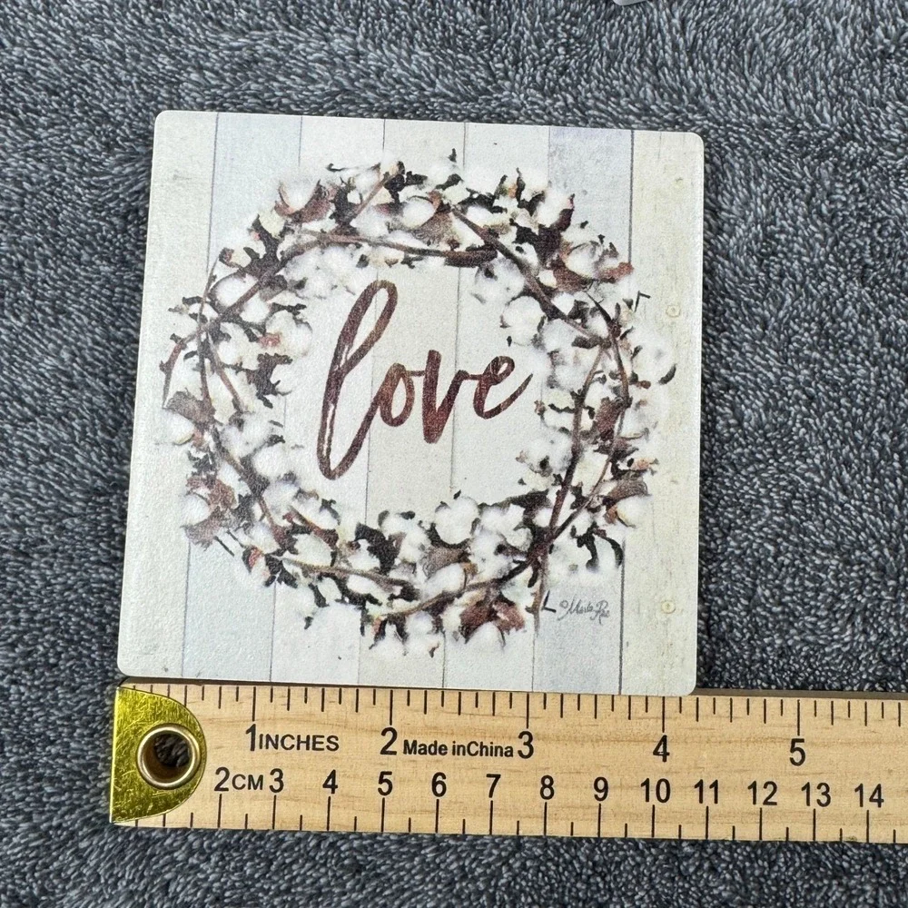 Rustic‎ Farmhouse Love Coaster Set 4 Absorbent Cork Back Wedding Gift Decor